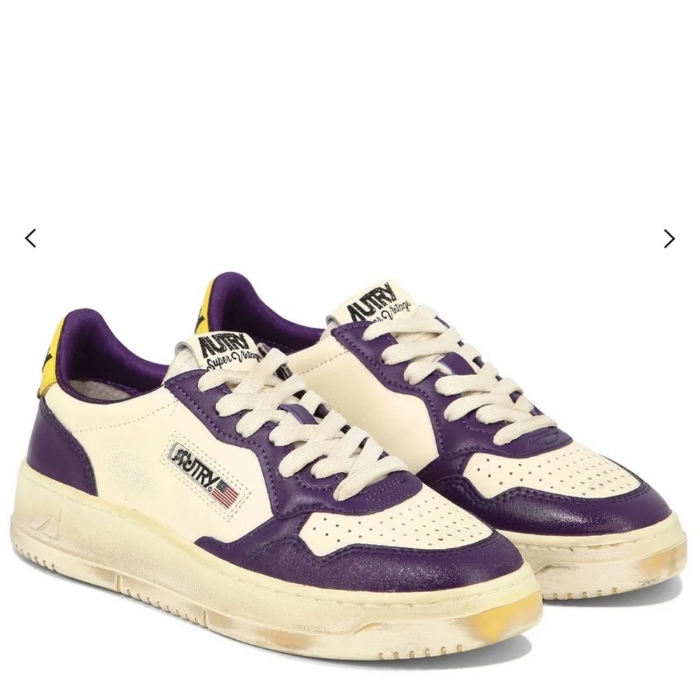 Autry Women's Medalist Low-Top Sneakers in Cream & Purple